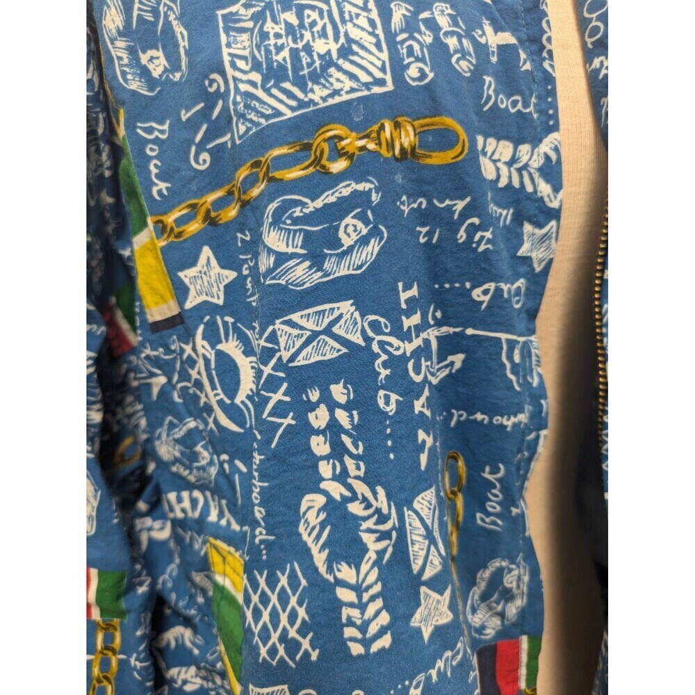 Vintage Lizsport 90s Y2k Blue Nautical Coastal Print Bomber Jacket sz M Retro - Picture 5 of 13